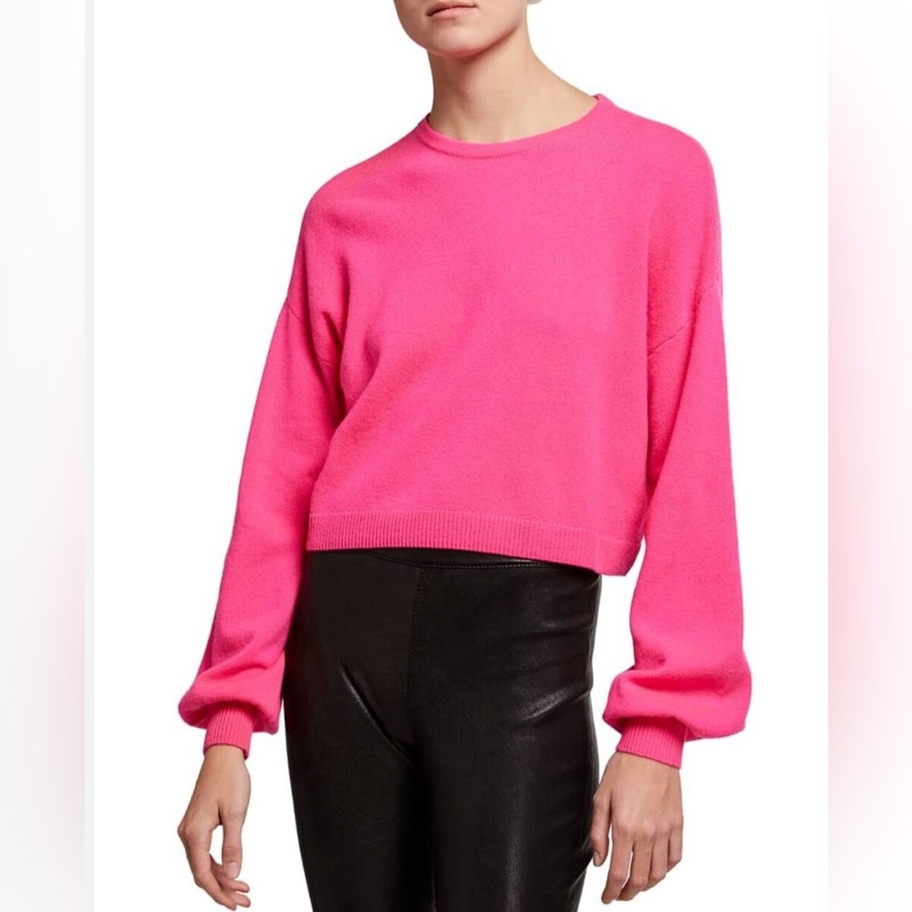 ANSLEY BLOUSON-SLEEVE CROPPED PULLOVER SWEATER IN CALYPSO PINK